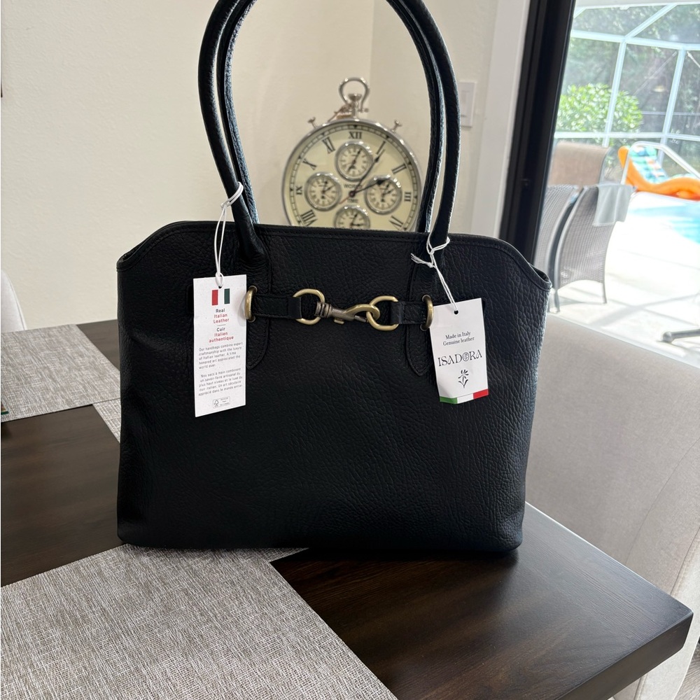 NWT Isadora Black Italian Leather Handbag